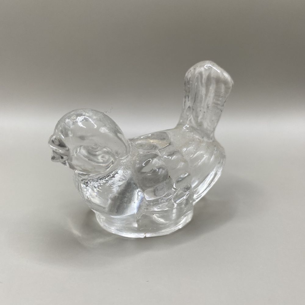 Vintage Clear Glass Bird Figurine Biederman Candle Holder Chickadee 2"